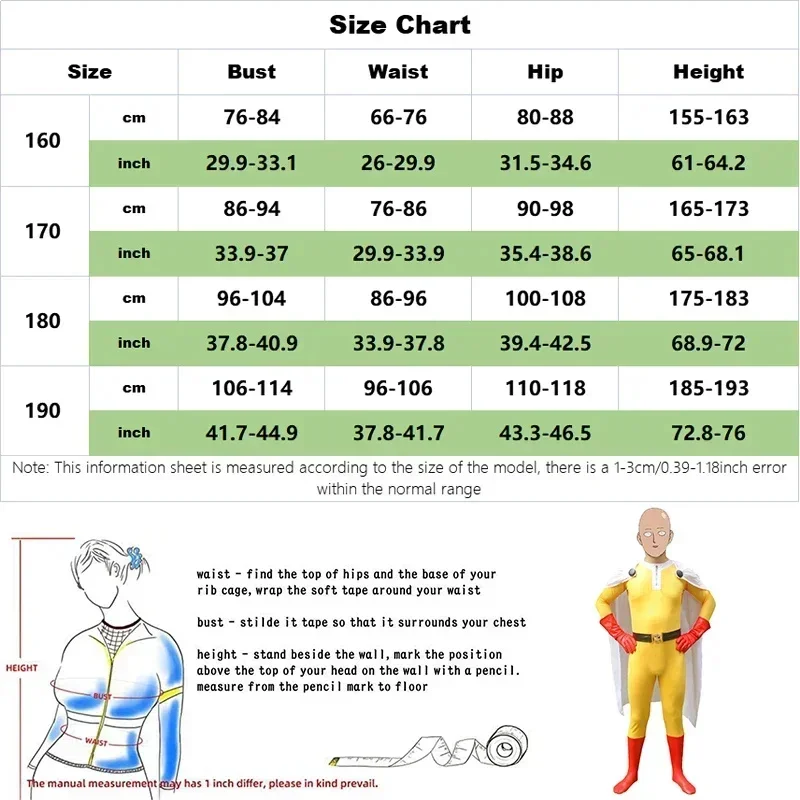 زي الهالوين للبالغين للرجال Anime ONE PUNCH-MAN بدلة Saitama مع عباءة بيضاء