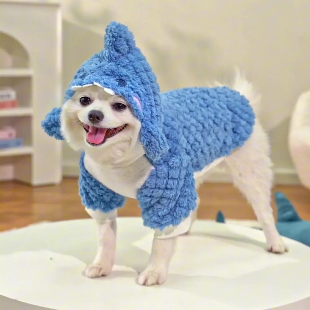 Trui Leuke Haai Hondenkleding Pluche Warm Huisdier Cosplay Hoodie Verdikt 2-benig ontwerp Hondenjas Kleding Puppy Kat