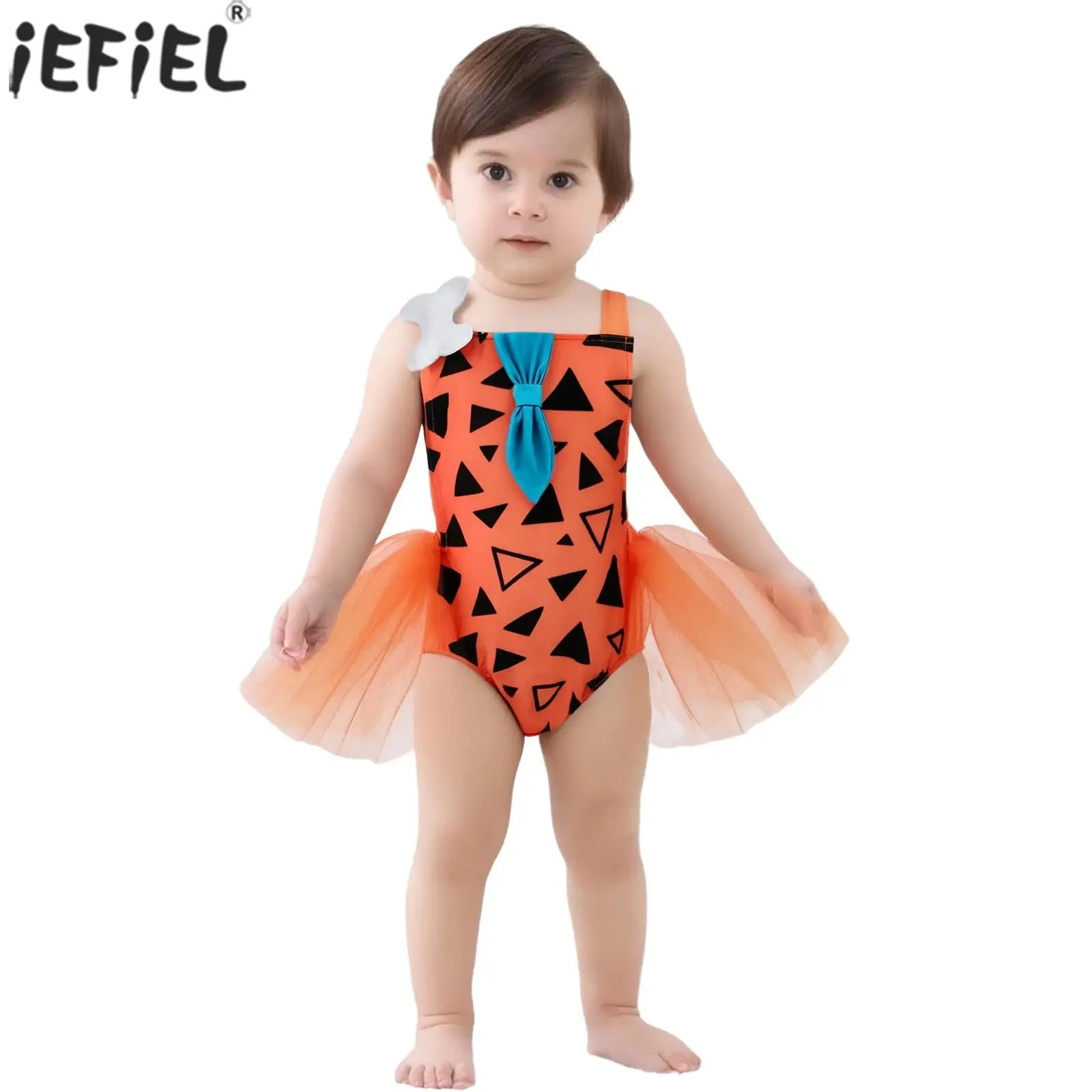 

Baby Girls Halloween Caveman Cavegirl Historical Stone Age Hominid Costume Carnival 3D Bone Decor Mesh Mesh Dress with Headband