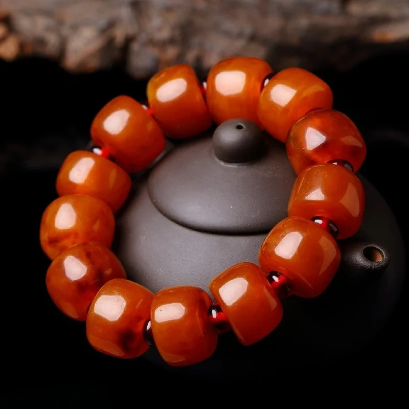 , golden old barrel bead , unisex couple's bracelet, amber pendant