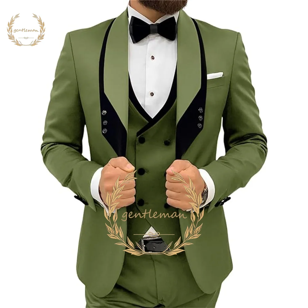 

Men's Fashion Splicing Collar Suit, Jacket, Vest, Trousers, 3-Piece Set, Customized Wedding Party, Dinner, Cocktail, Tuxedo Suit