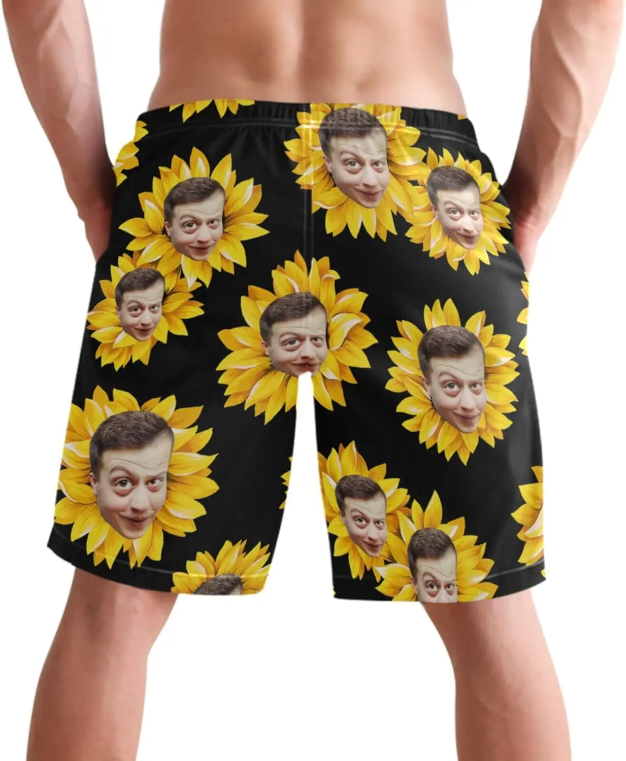Funny Custom Face Men Swim Trunks Swimming Beach Surfing Board Shorts Swimwear Quick Dry Mesh Lining Bathing Suits with Pockets