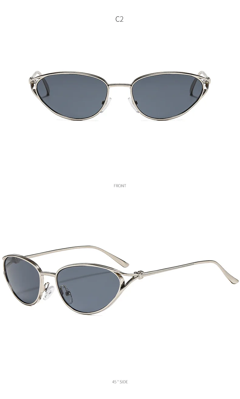 SHAUNA Modische Metall-Sonnenbrille für Damen, Katzenaugen-Design, beliebt, hellgraue Gläser, UV400 – Detail 7