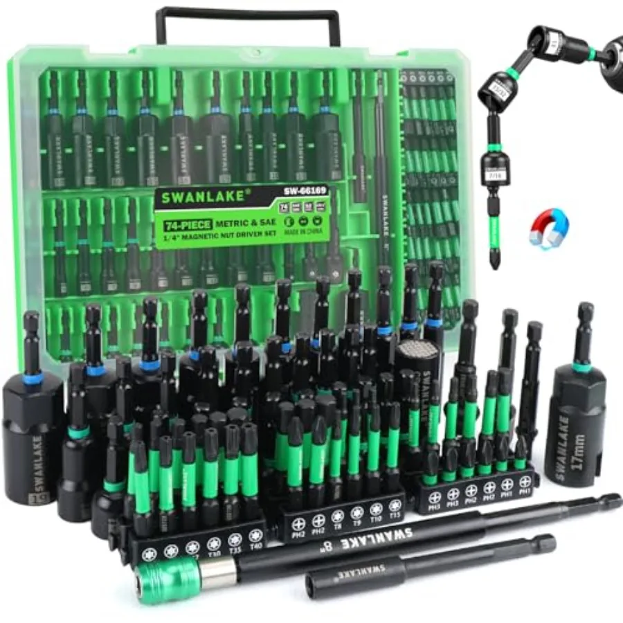 74-Piece Magnetic for Impact Drill Metric and SAE Impact Socket Adapter Power Bits with Magnetic Holder Wing Universal Socket 1