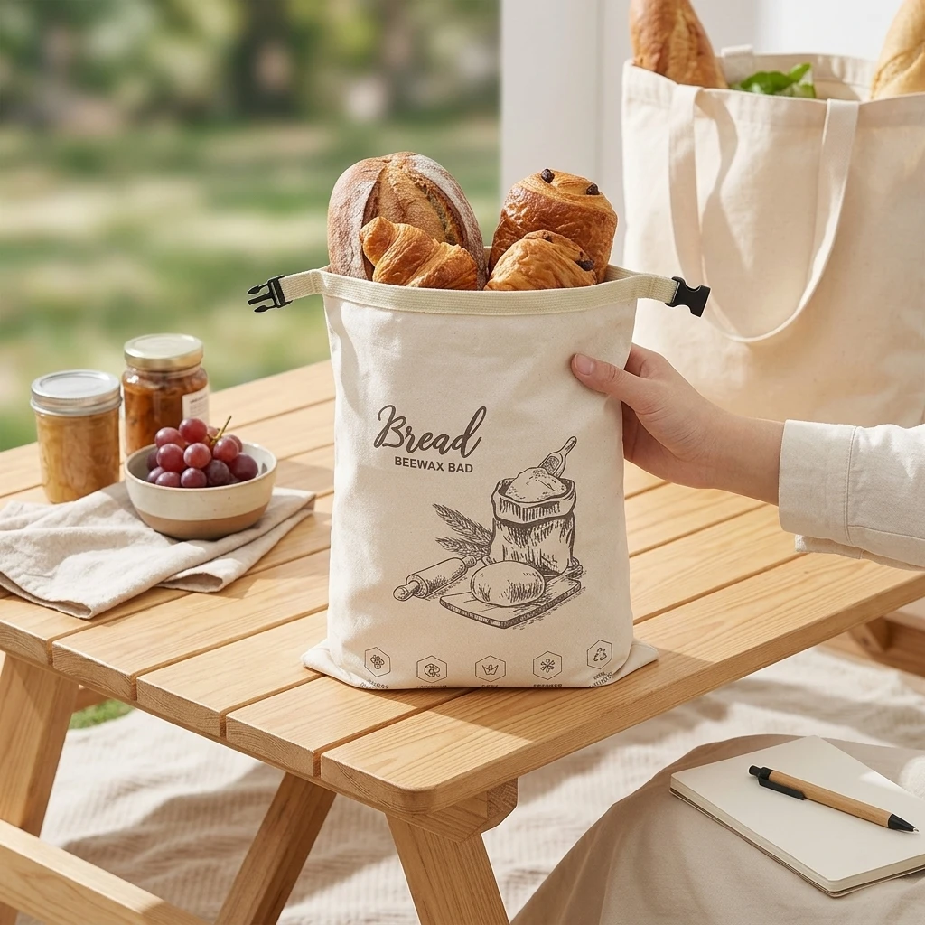 Bolsa Reutilizable para Pan de Cera de Abeja con Cierre de Cremallera y Broche, Apta para Alimentos, Lavable, para Guardar Sándwiches, Frutas y Bocadillos en la Cocina
