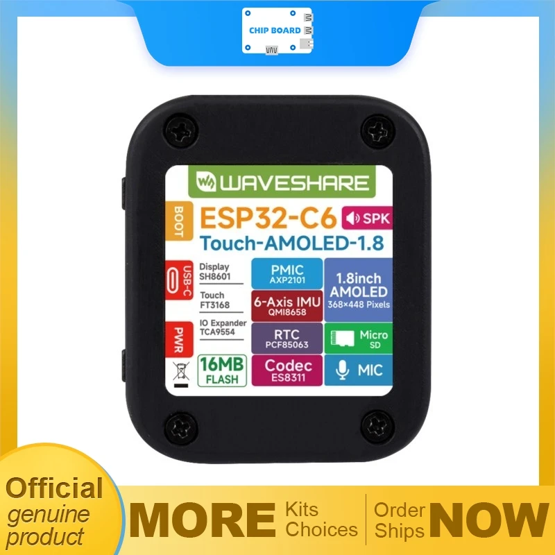 Waveshare ESP32-C6 1.8 inch touch AMOLED display development board, 368×448 resolution, supporting Wi-Fi 6, BLE 5 and Zigbee