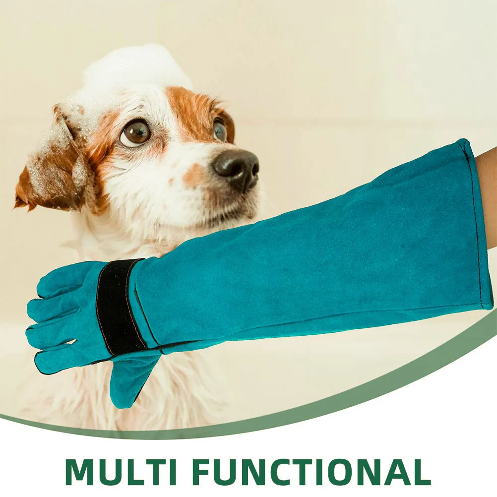 1 زوج الكلب القط مكافحة لدغة قفازات وهمية واقية تغذية التعامل مع لحام طويلة الأكمام قفازات مقاومة للخدش الأزرق