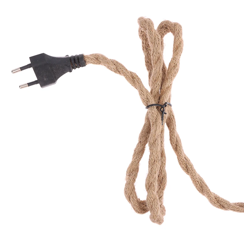 EU Plug Twisted Hemp Rope Power Cord Retro E27 Lamp Base Socket Cable 1.8 Meters Twine Switch Wire For Wall Lamp Decor