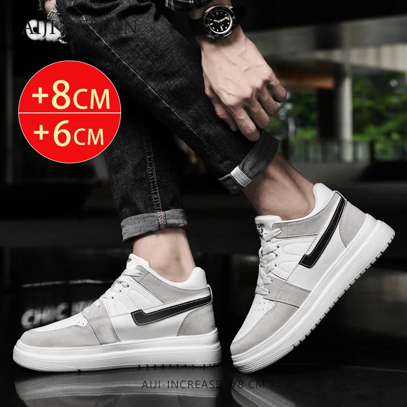 Genuine Leather elevator shoes heightening sneakers for men 6cm 8cm breathable height increased man sports lift height