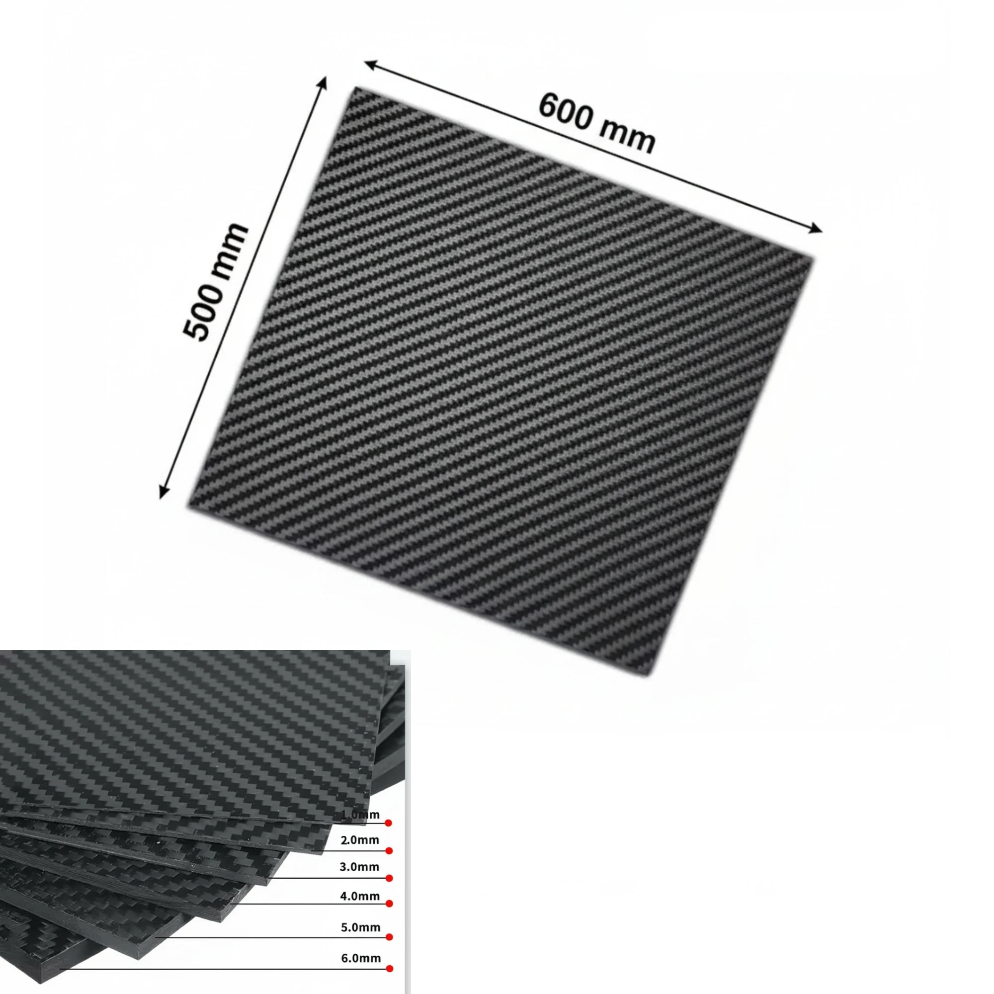 500x600mm Carbon Fiber Sheet High Quality Strength Full Toray T300 Carbon Fiber Plate Thickness 1.0-8.0mm For RC DIY Parts