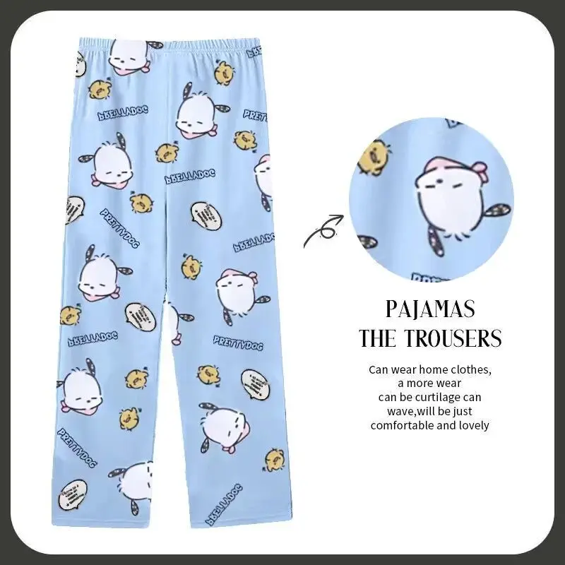 Anime Sanrioed Pajama Pants Hello Kitty Kawaii Kuromi Women\'s Pajama Cartoon Cinnamoroll Long Pants Cute Home Leisure Sleepwear