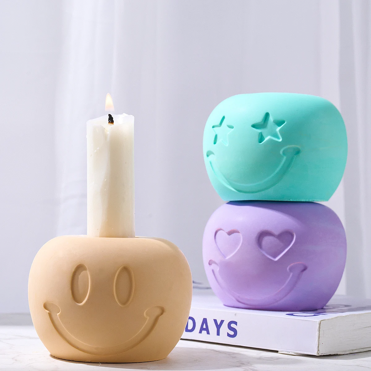 Miłość uśmiechnięta twarz świecznik formy ręcznie robiony okrągły wyraz świecznik formy gipsowe DIY rzemiosło żywiczne prezenty Home Decor