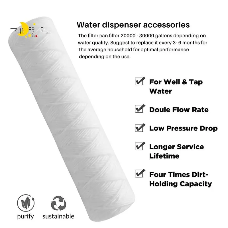 

AF95-10 Micron 10 Inch X 2.5 Inch String Wound Sediment Water Filter Cartridge Whole House Sediment Filtration, Universal Replac