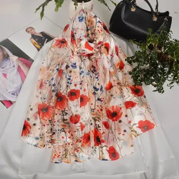 BYSIFA| Ultra velký jarní podzimní šátek z 100% hedvábí morušový, plážový šátek, značkový dámský dlouhý šátek, nový červený květinový hedvábný šátek 8 nejlepší prodej hedvábná deka Tianhou - №8