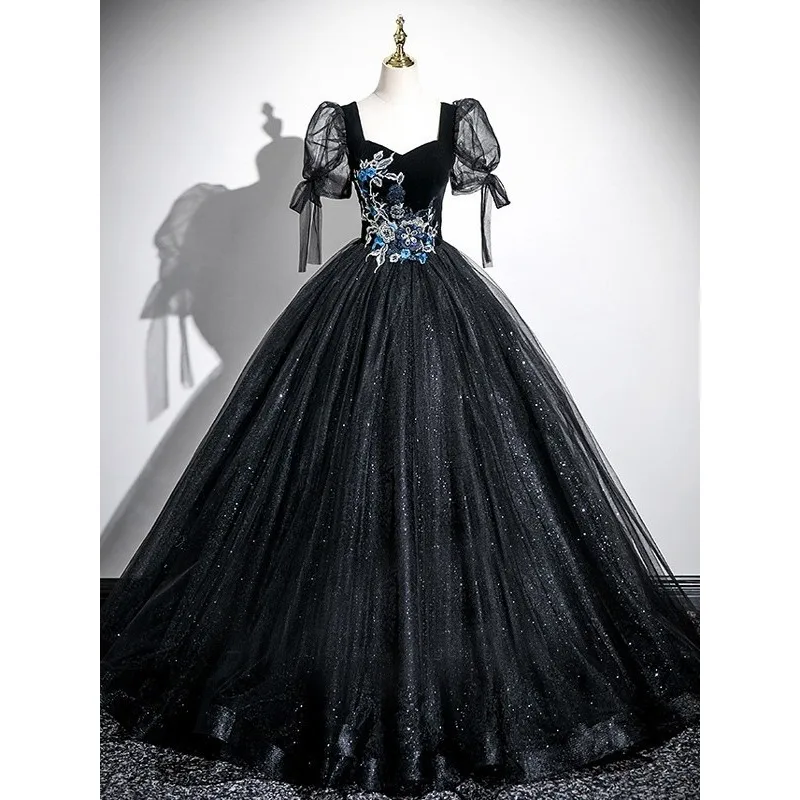 Vestido de noche, vestido esponjoso, actuación en solitario, disfraz de presentador, examen de arte vocal, vestido de canto para estudiantes, estilo largo, adelgazante