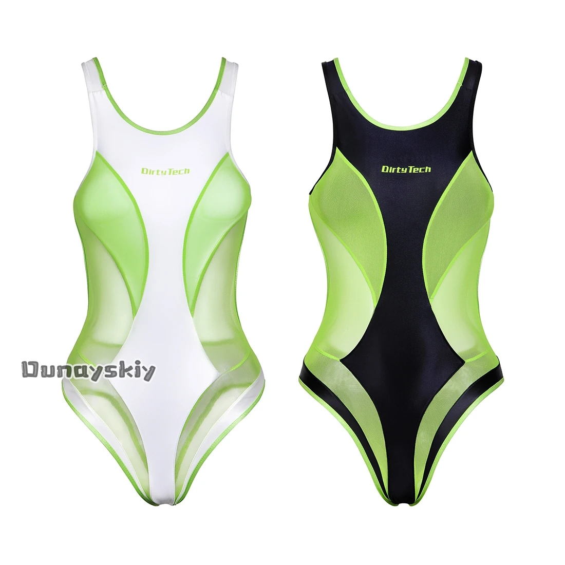 Japanese Sukumizu Cosplay Costume Green White One-piece Mesh Transparent Splicing Racing Swimming Suit Women Cyberpunk Swimsuit