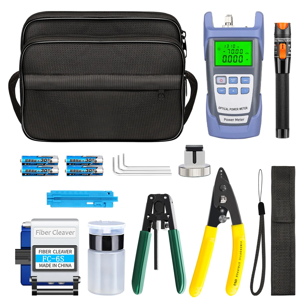 19 ชิ้น/เซ็ต FTTH Fiber Optic Tool Kit -70 ~ + 10dBm Optical Power Meter 10MW Visual Fault Locator