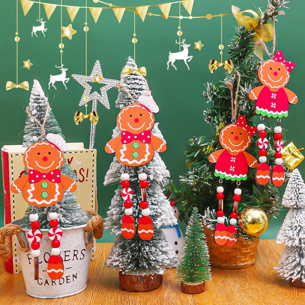 1/4pcs Wooden Gingerbread Man Pendant Xmas Tree Hanging Ornament New Year Kids Gifts Christmas Navidad Party Decoration Supplies