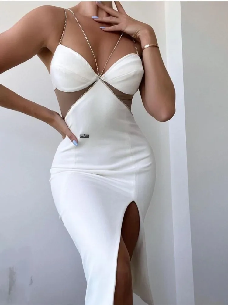 

Hot Selling White Bandage Tight Fitting Buttocks Short Skirt Sexy Suspender Nightclub Evening Dress