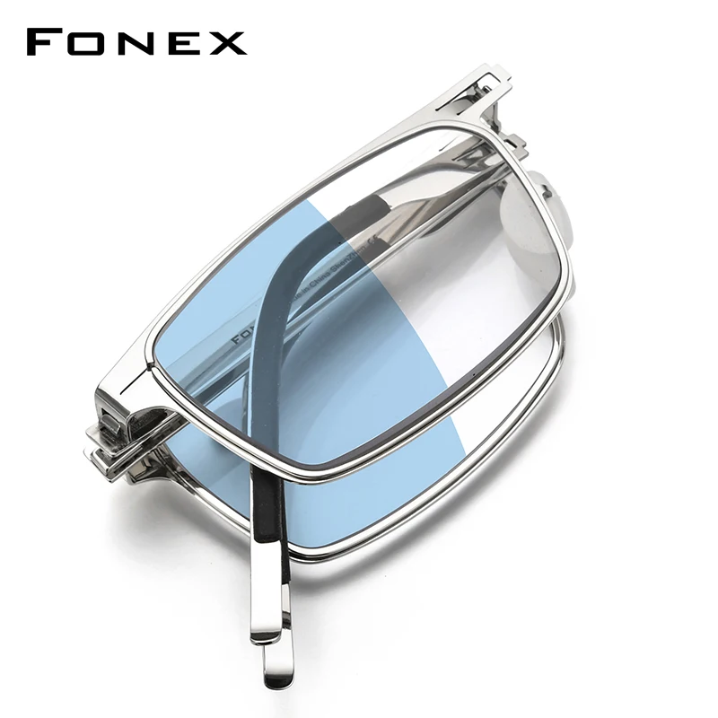 FONEX Photochromic Blue Folding Reading Eyeglass Men Women Portable Screwless Anti Blue Blocking Reader Glasses LH016