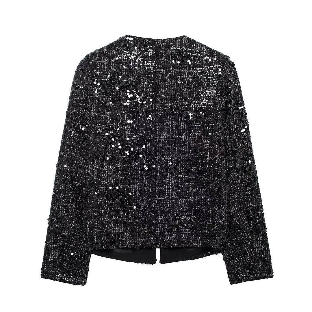 European and American style new women\'s clothing fashion personality sequined woolen diamond button jacket loose double-breasted