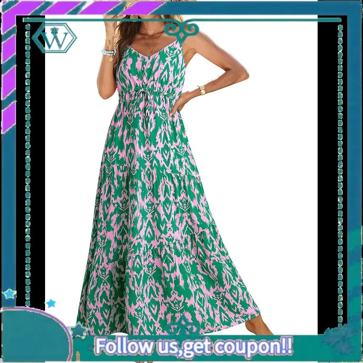 A09P Vestido de verão casual feminino boho vestido sem mangas estampado longo em camadas maxi vestido de praia 2025