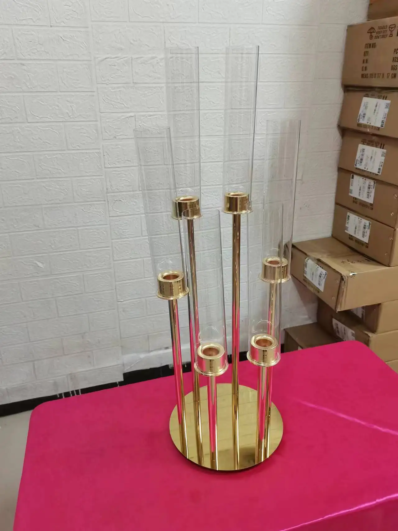 4/5/10 Stück 65cm Luxuriöse Messing-Gold-Hochzeits-Kerzenleuchter mit 5 Armen, winddicht, für verschiedene Stabkerzen, Metall-Kerzenhalter, Laternen und Kerzengläser – Detail 2