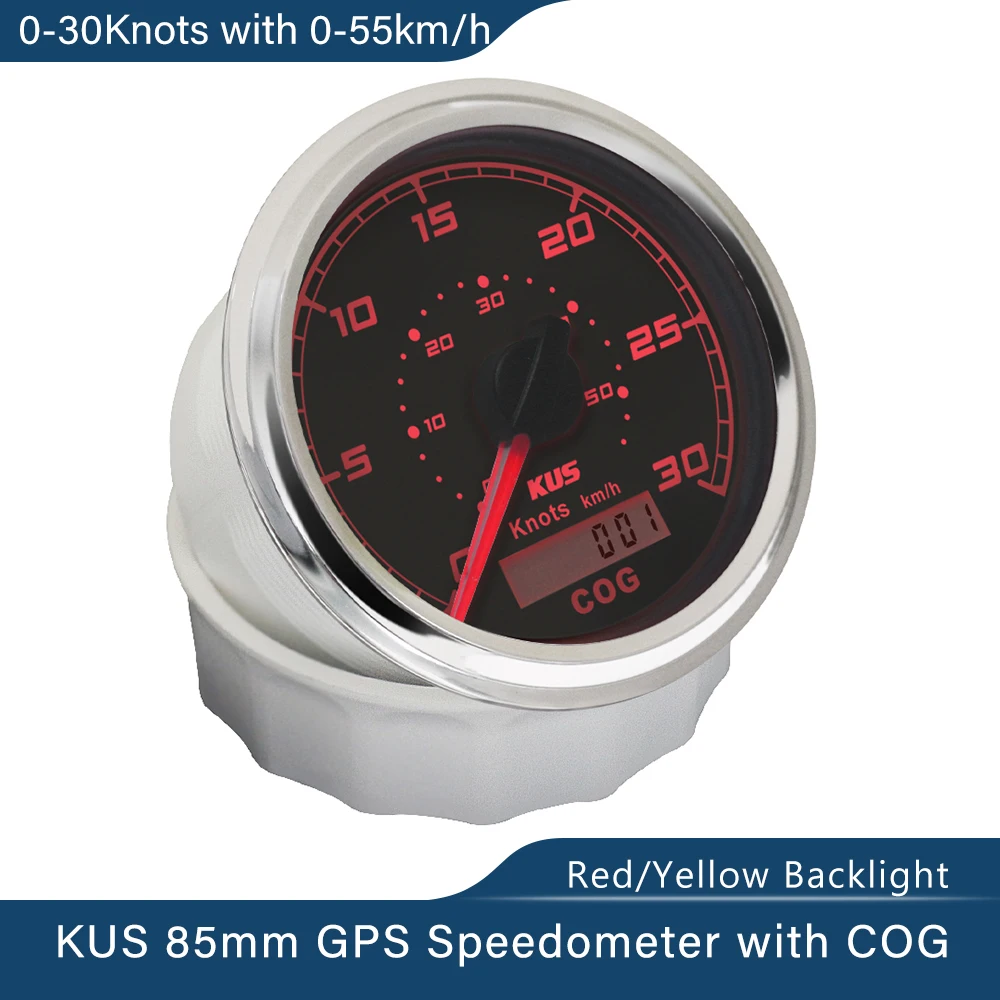 KUS Newest Waterproof 85mm Marine Boat Vessels GPS Speedometer 0-30Knots 0-60Knots with Red Yellow Backlight 12V 24V