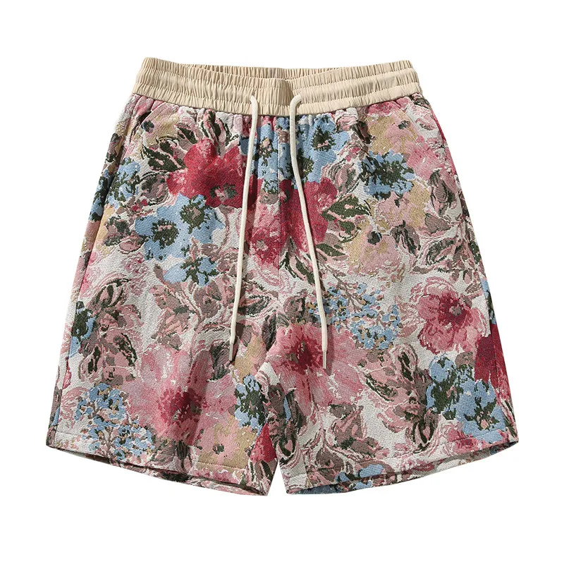 

Men Color Block Shorts Hawaiian Knee Length Shorts Men Jacquard Graffiti Print Beach Shorts Male Casual Summer Quick-Dry Shorts