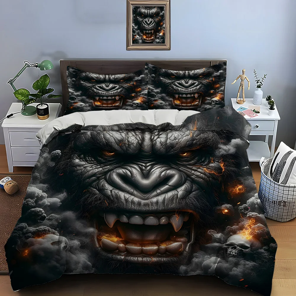 Dark-themed Angry Giant Ape Print Soft Comfortable Duvet Cover Bedding Set Included 1*Duvet Cover  2*Pillowcases Luxury gifts