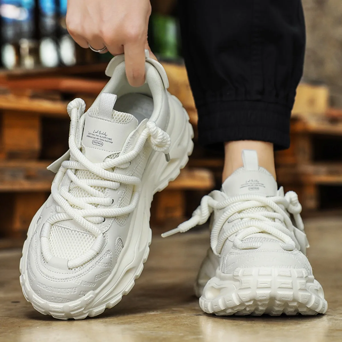 

Men's Breathable Mesh Sneakers Thick Sole Fashion Casual Shoes Lightweight Platform Walking Shoes