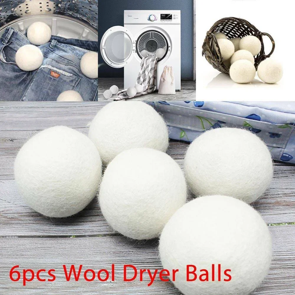 

6Pcs Wool Drum Dryer Ball Natural Reusable Household Laundry Cleaning Wool Drying Ball Set White 6cm