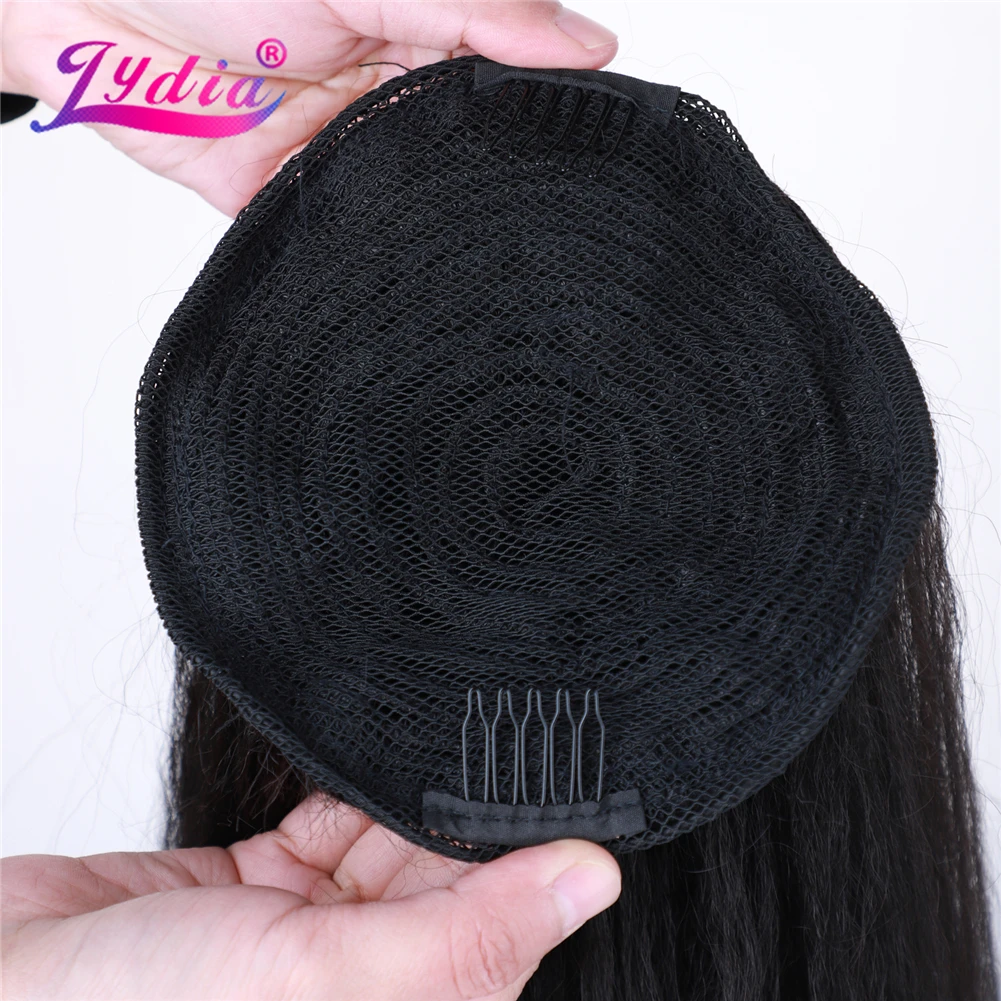 Lydia Tail Dancing Lose lockige synthetische 20" verworrene gerade Haarteile zwei Kunststoffkämme Kordelzug Pferdeschwanz Haarverlängerung schwarz – Detail 10