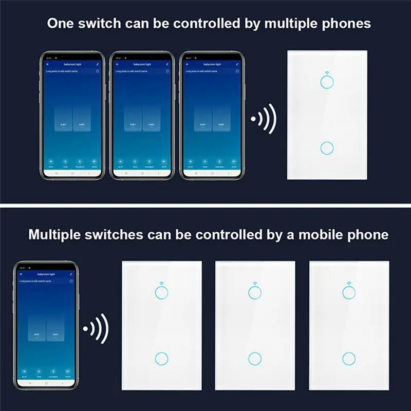 A36T-Tuya US Plug Wifi Smart Wall Switch No Neutral Wire Touch Sensor LED Light Switches Smart Home Alexa Google