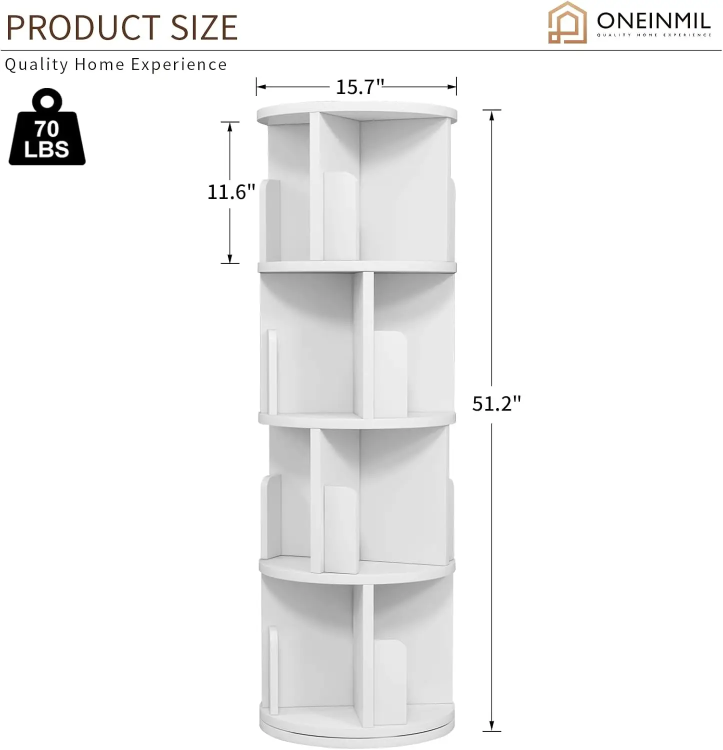 360° Rotating Bookshelf, Small Corner Bookcase with Small Footprint, 4 Tier Standing Bookcase for Kids&Adults, Wood Bookshelf