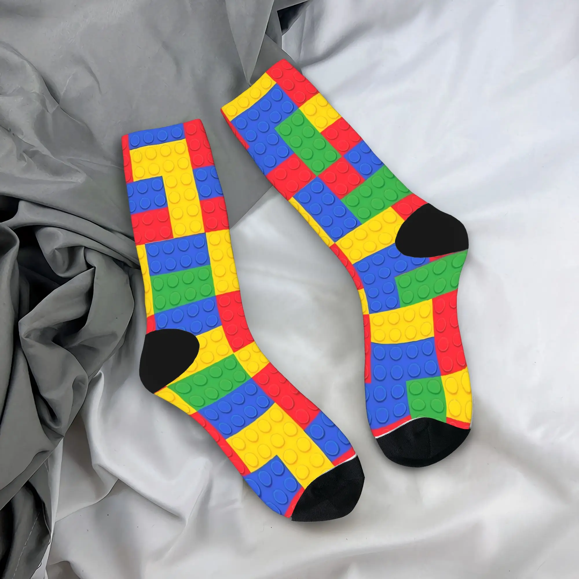 Couple Socks Retro Primary Color Building Blocks Pattern  Stockings Non Skid Soft Socks Autumn Elegant Custom Running Socks