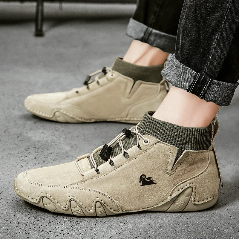 

Autumn and winter high-top leather boots with fleece lining, handmade cotton shoes, genuine leather boots for men