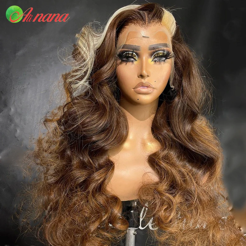 Stripe Body Wave Hairstyle Ombre Brown With 613 Blonde Colored 13x4 Lace Frontal Human Hair Wigs For Women 5x5 Lace Closure Wigs