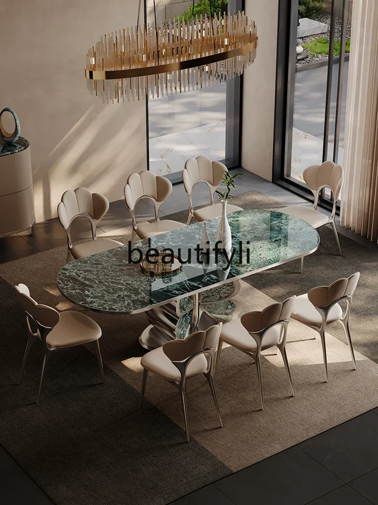 

55Luxury stone marble dining table High-end modern rectangular villa dining table Microcrystalline stone dining table