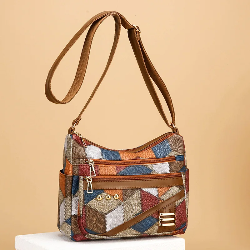 Vintage Colorful Plaid Women\'s Crossbody Bags For Daily Used, Large Capacity Commuting Shoulder Bag Versatile Ladies Handbags
