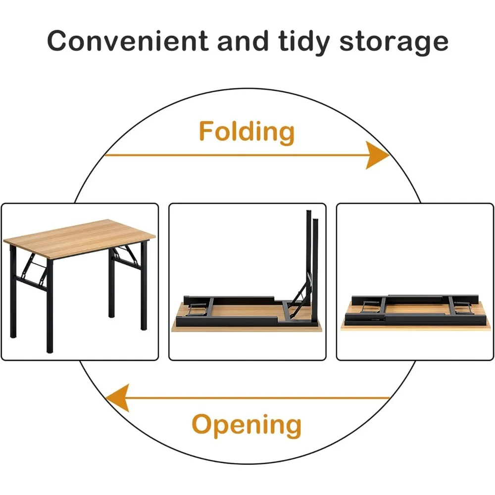 Bureau d'ordinateur pliant moderne de couleur teck pour le bureau à domicile, longueur 39-3/8, aucun assemblage requis, bureau noir