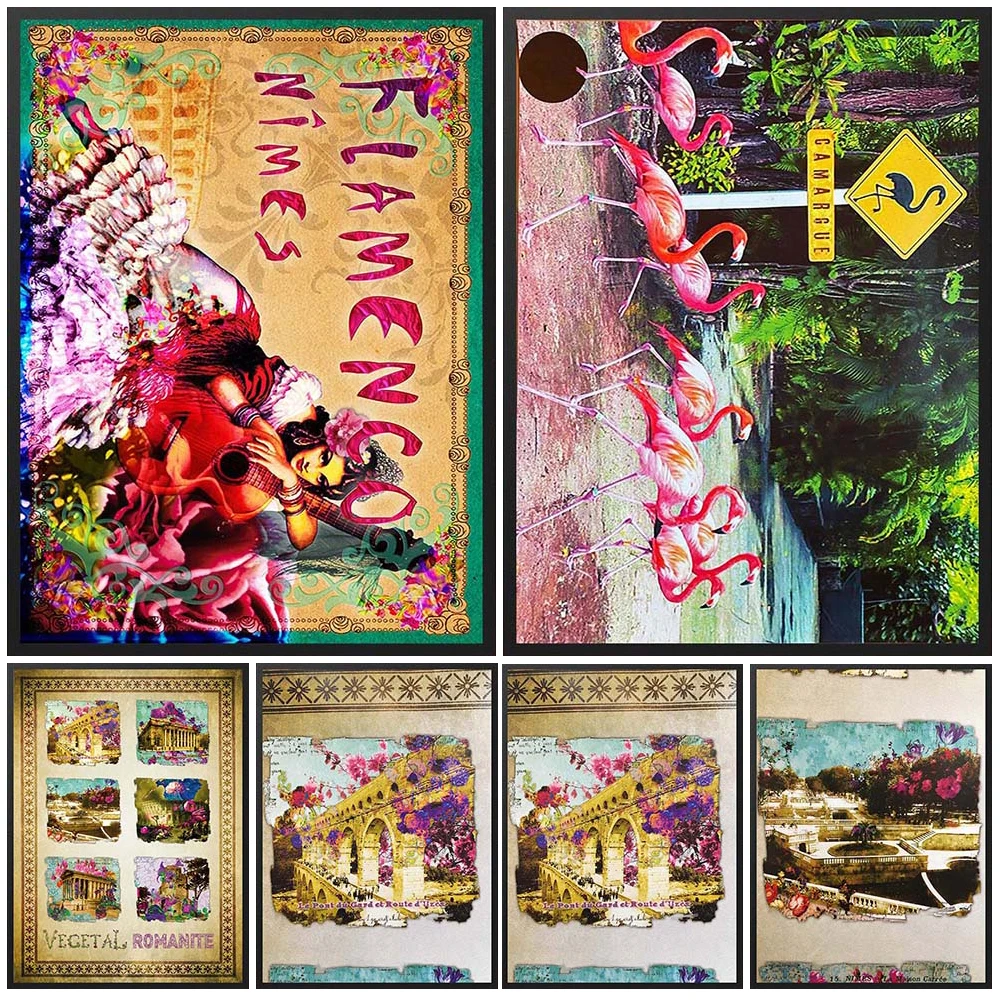 Spanish Women Scenery Flamingo Tropical Plants Poster Wall Art Canvas Painting Home Decor Wall Pictures For Living Room Unframed