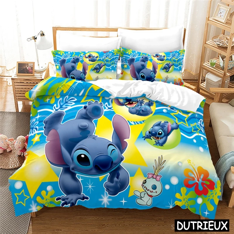 Niedliche Lilo und Stich Königin King Size Bettwäsche Set Disney Cartoon 3D-Druck Tröster Abdeckung mit Kissen bezug Home Textil Bettwäsche