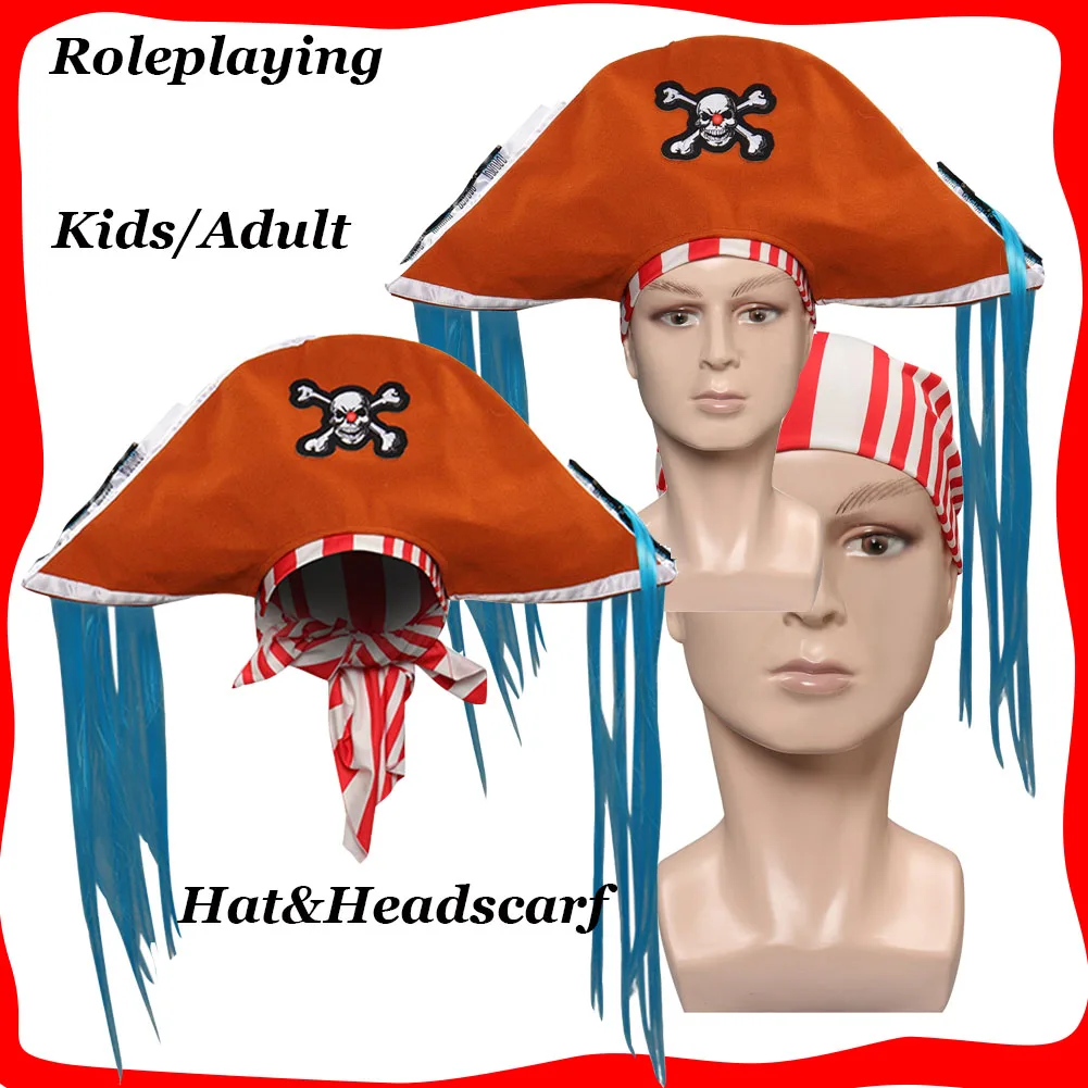 

Kids Adult Buggy Cosplay Pirate Hat Headscarf Anime Costume Accessories Roleplay Cap Scarf Men Children Halloween Carnival Party