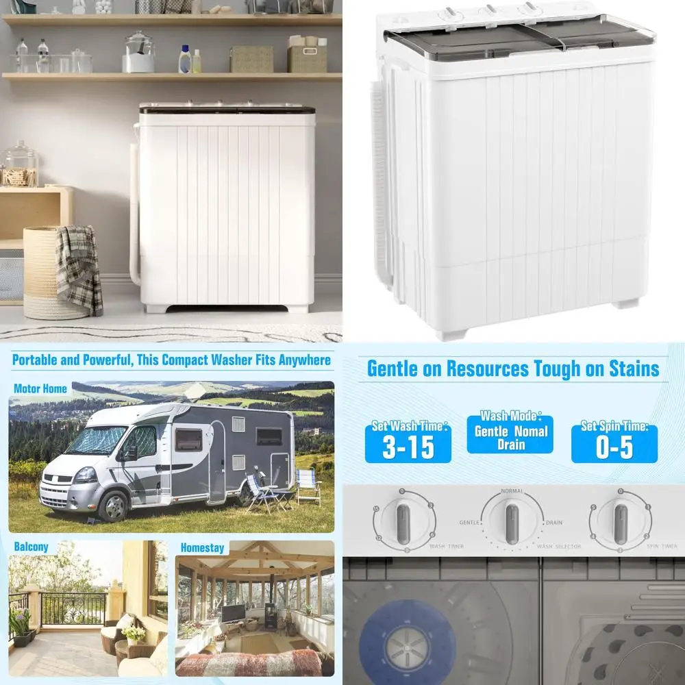 

Компактная портативная стирально-сушильная машина с двумя баками, 28 фунтов, с удлиненным шлангом для автодомов и общежитий - серая