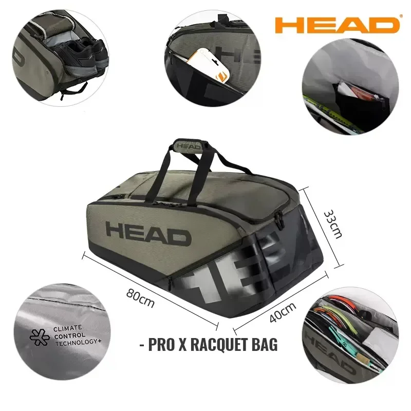 HEAD Tennis Bag PRO X Series Large Capacity 12PK Tennis Racket Bag Multi Functional Sports Bag With Separate Shoe Compartment