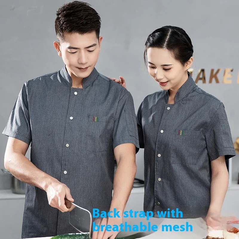 Trajes de Chef de manga corta para hombre y mujer, ropa de trabajo fina y transpirable para Hotel, Catering, cocina, verano