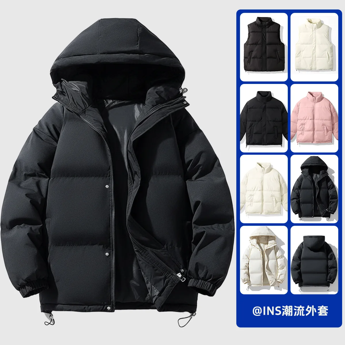 Cotton Padded Women's New Korean Style Warm Cotton Couple Stand Up Collar Cotton Jacket Thick Bread Jacket Women's Autumn Soli