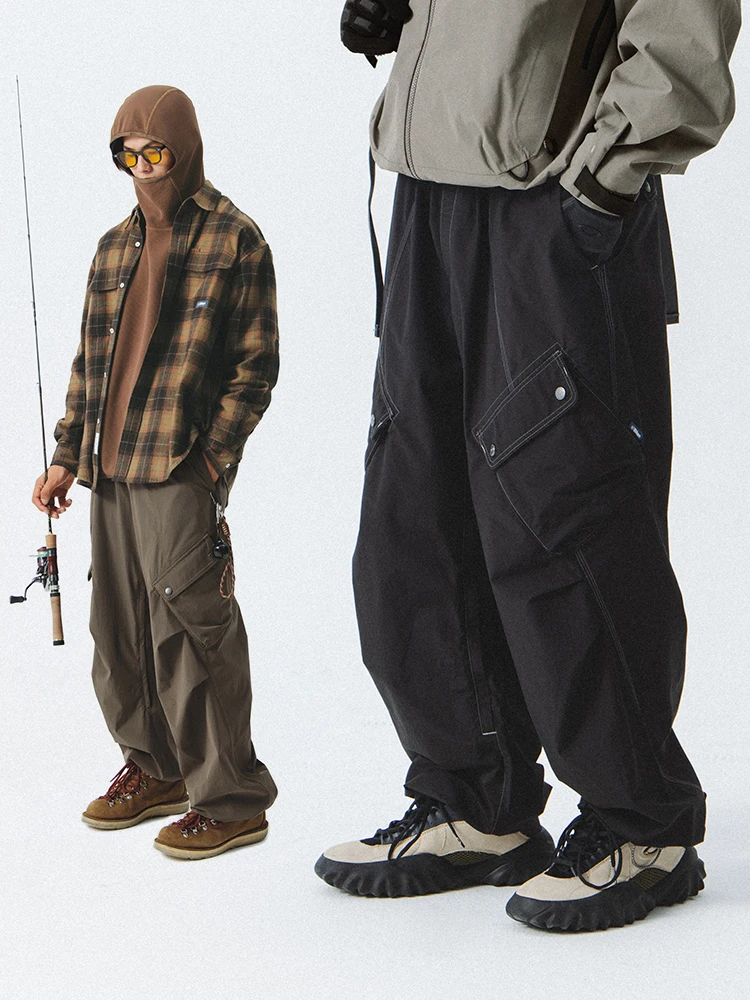 Notomme Blue Men's Outdoor Work Trousers Arc Pocket Adjustable Cuffed Long Pants Three-proof Autumn Casual Fashion Nylon Fabric