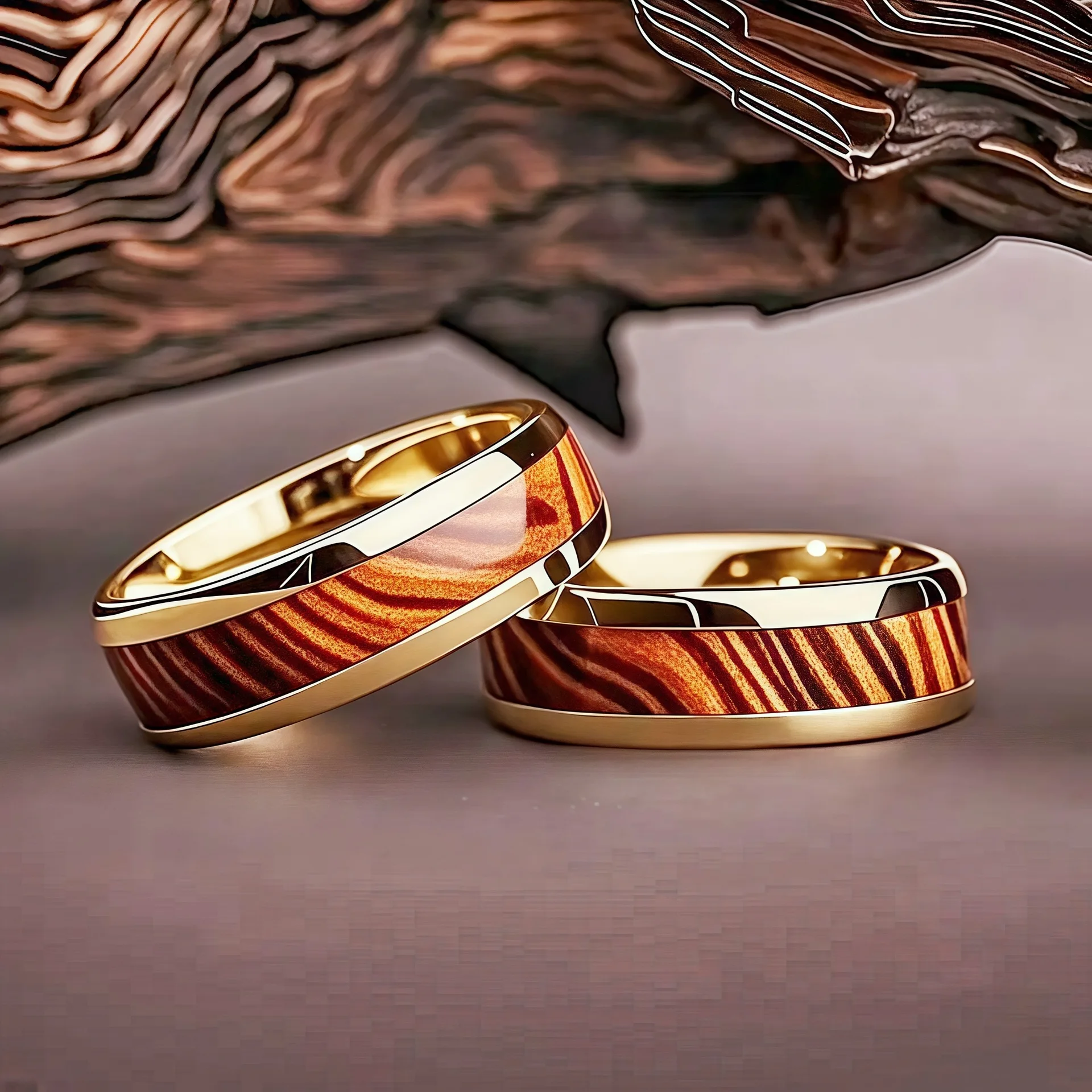 8MM Unique Tiger Stripe Men's Stainless Steel Rings Gold Color Wedding Band Personality Jewelry Party Steel Ring Mens Ring view 2